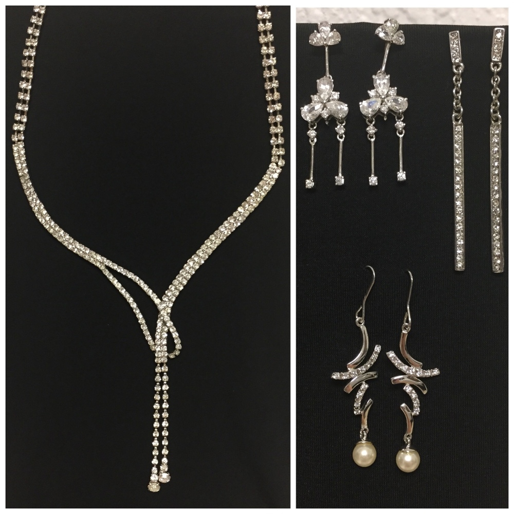 LAST PRICE ⬇️ Sim Diamond Necklace; 3 Pair Earring